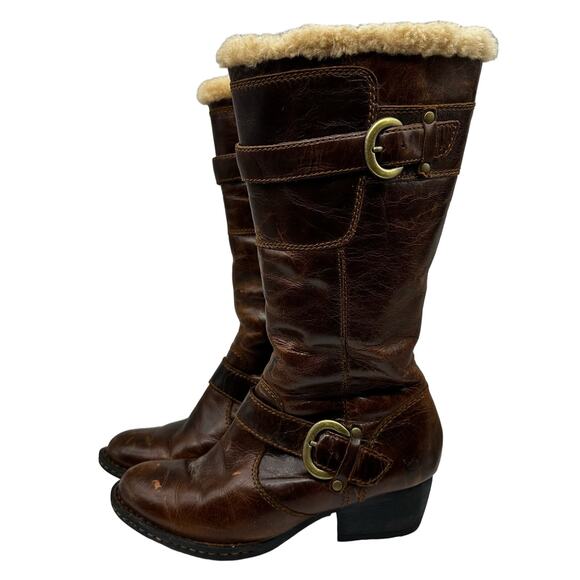 Born Shoes - Born Womens Brown Leather Tall Knee Shearling Boots Size 6.5